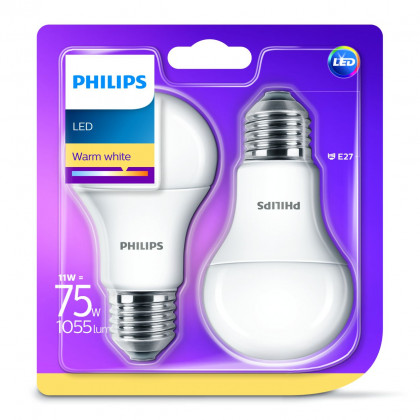 Žarulja LED Philips E27, A60 topla 11W mutna 2x
